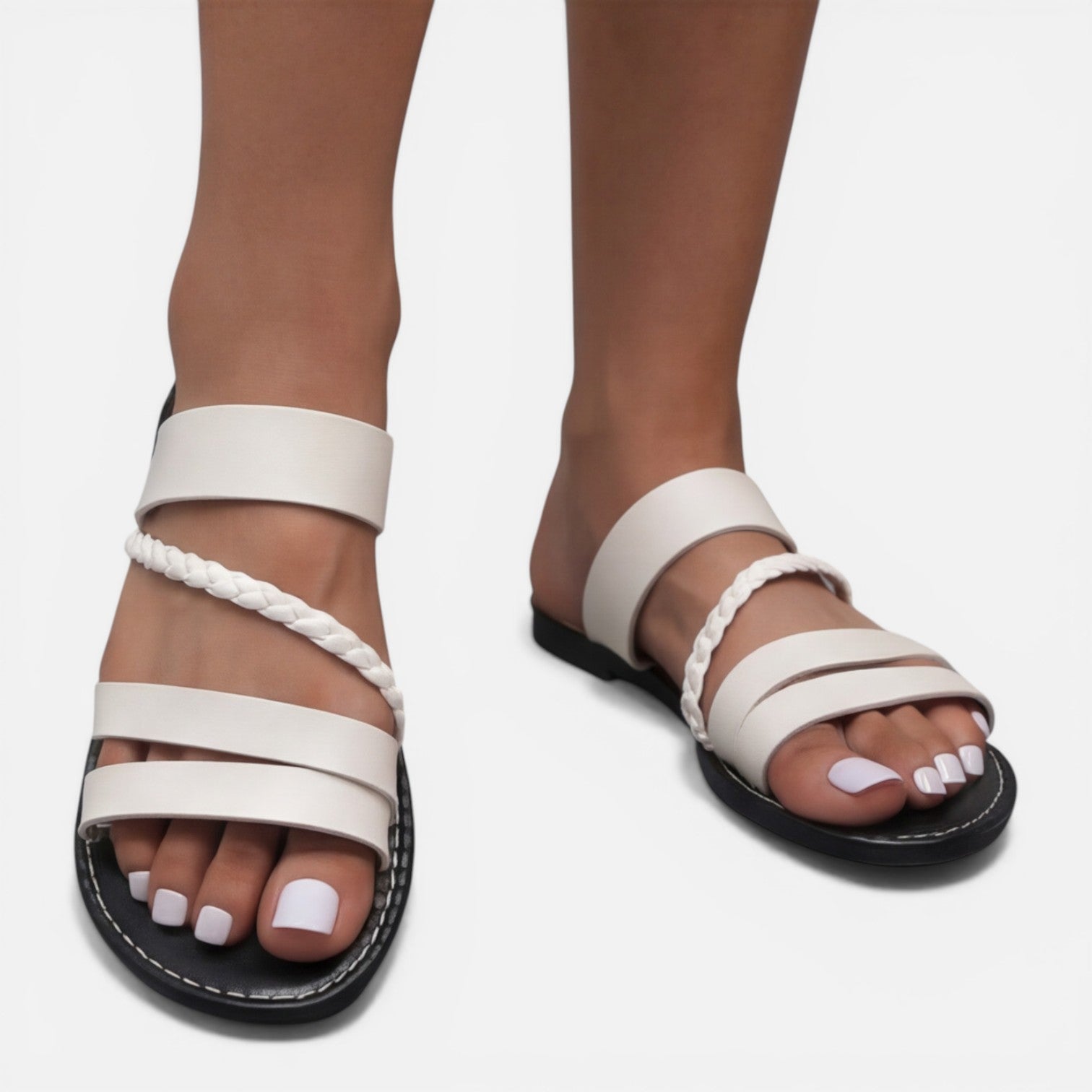 Leather Strap Flat Sandals for Women - Comfortable Summer Slides