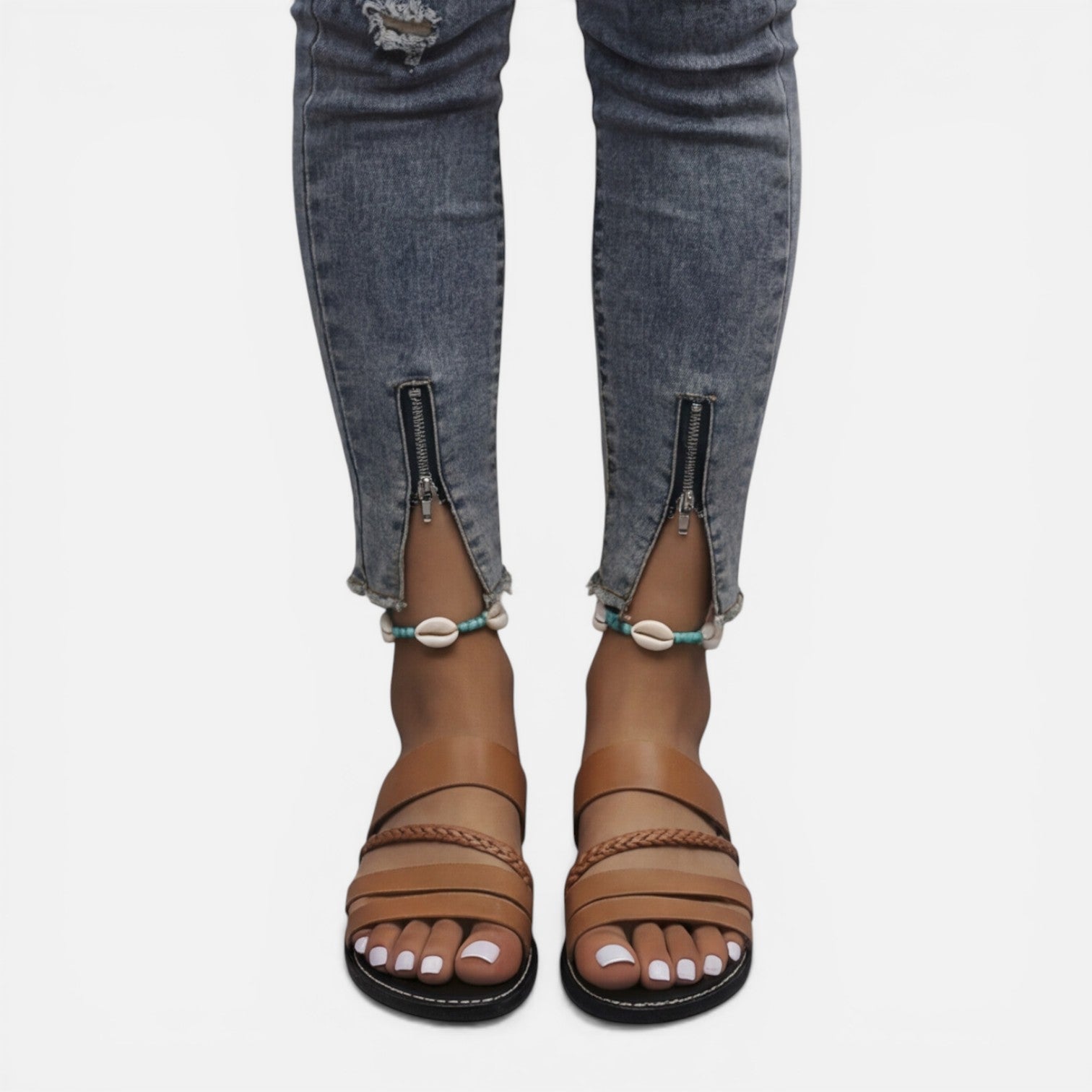 Leather Strap Flat Sandals for Women - Comfortable Summer Slides