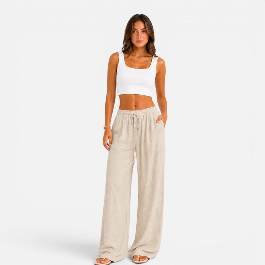 Lightweight Wide Leg Trousers with Drawstring Waist for Women