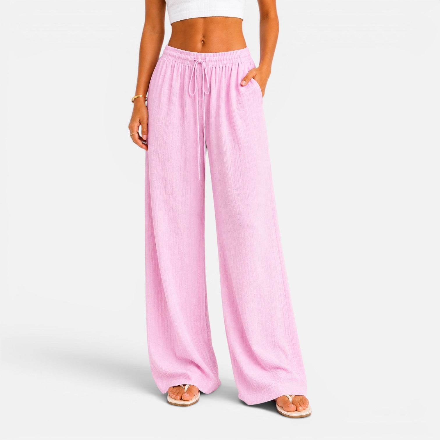 Lightweight Wide Leg Trousers with Drawstring Waist for Women