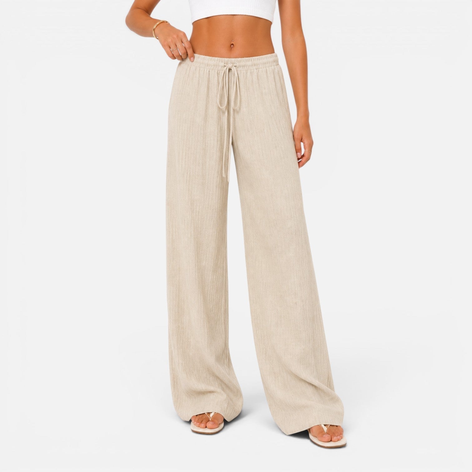 Lightweight Wide Leg Trousers with Drawstring Waist for Women
