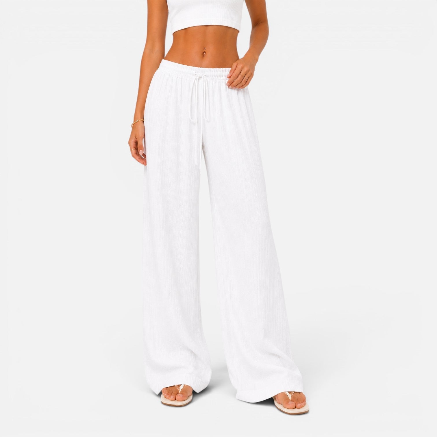 Lightweight Wide Leg Trousers with Drawstring Waist for Women