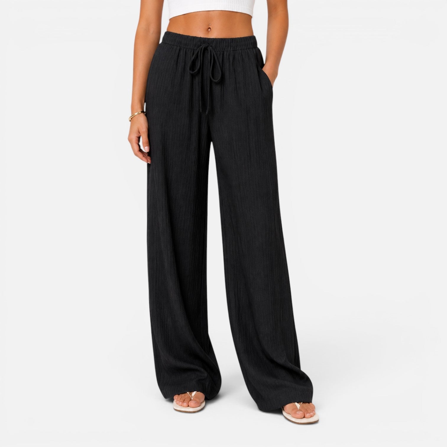 Lightweight Wide Leg Trousers with Drawstring Waist for Women