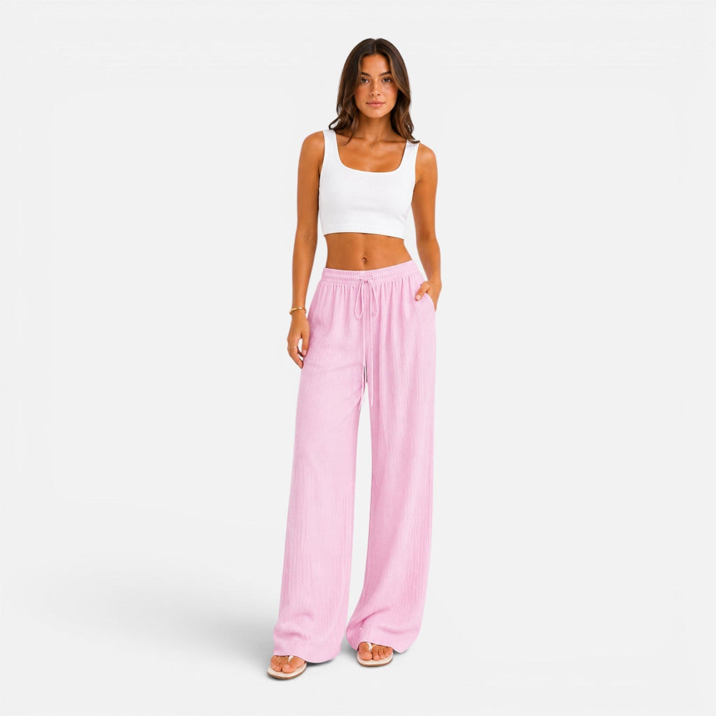 Lightweight Wide Leg Trousers with Drawstring Waist for Women