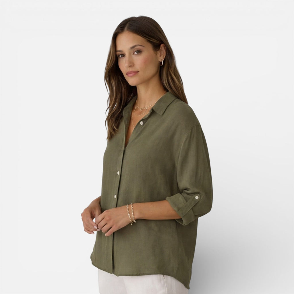 Linen Cotton Blend Summer Shirt for Women - Breathable Relaxed Fit