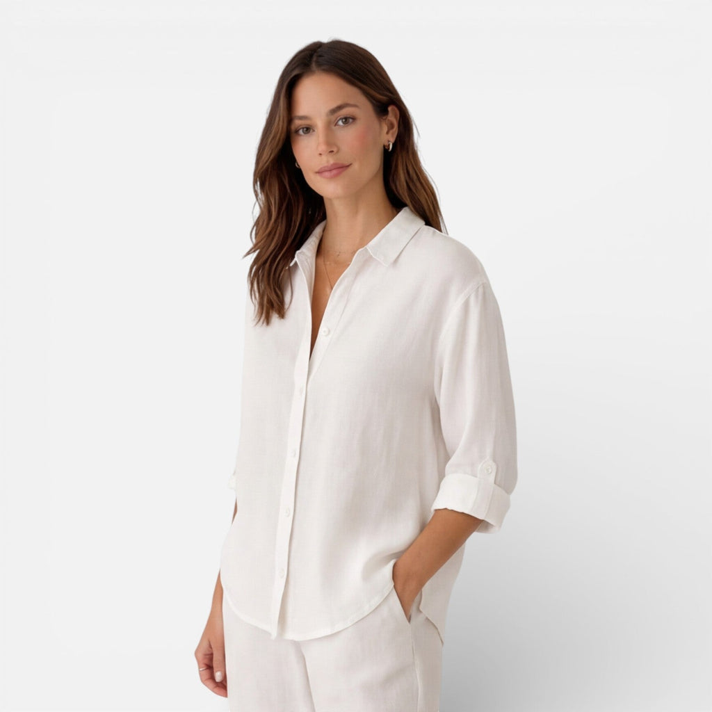 Linen Cotton Blend Summer Shirt for Women - Breathable Relaxed Fit