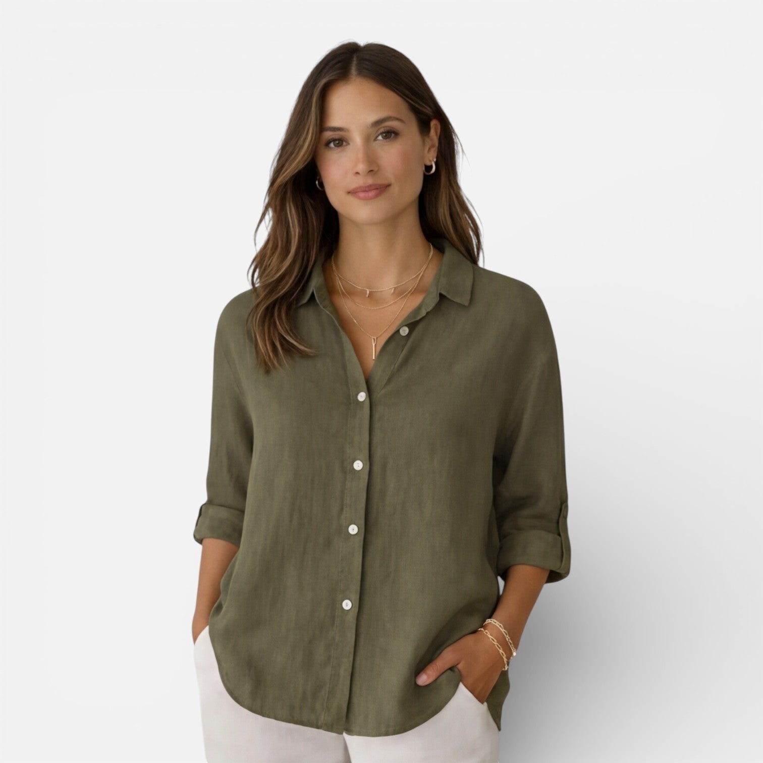 Linen Cotton Blend Summer Shirt for Women - Breathable Relaxed Fit