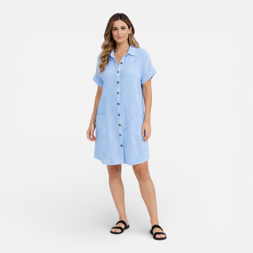Linen Shirt Dress for Women with Pockets – Casual Summer Outfit