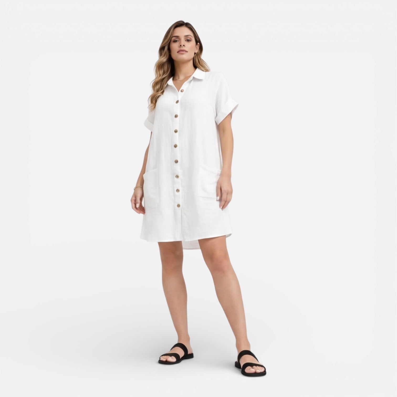 Linen Shirt Dress for Women with Pockets – Casual Summer Outfit