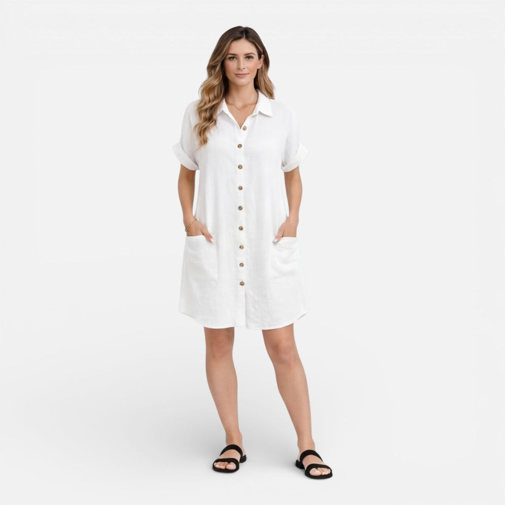 Linen Shirt Dress for Women with Pockets – Casual Summer Outfit