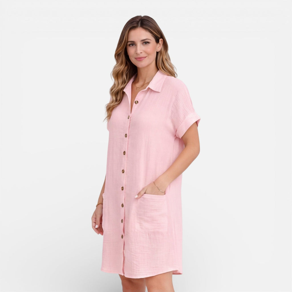 Linen Shirt Dress for Women with Pockets – Casual Summer Outfit