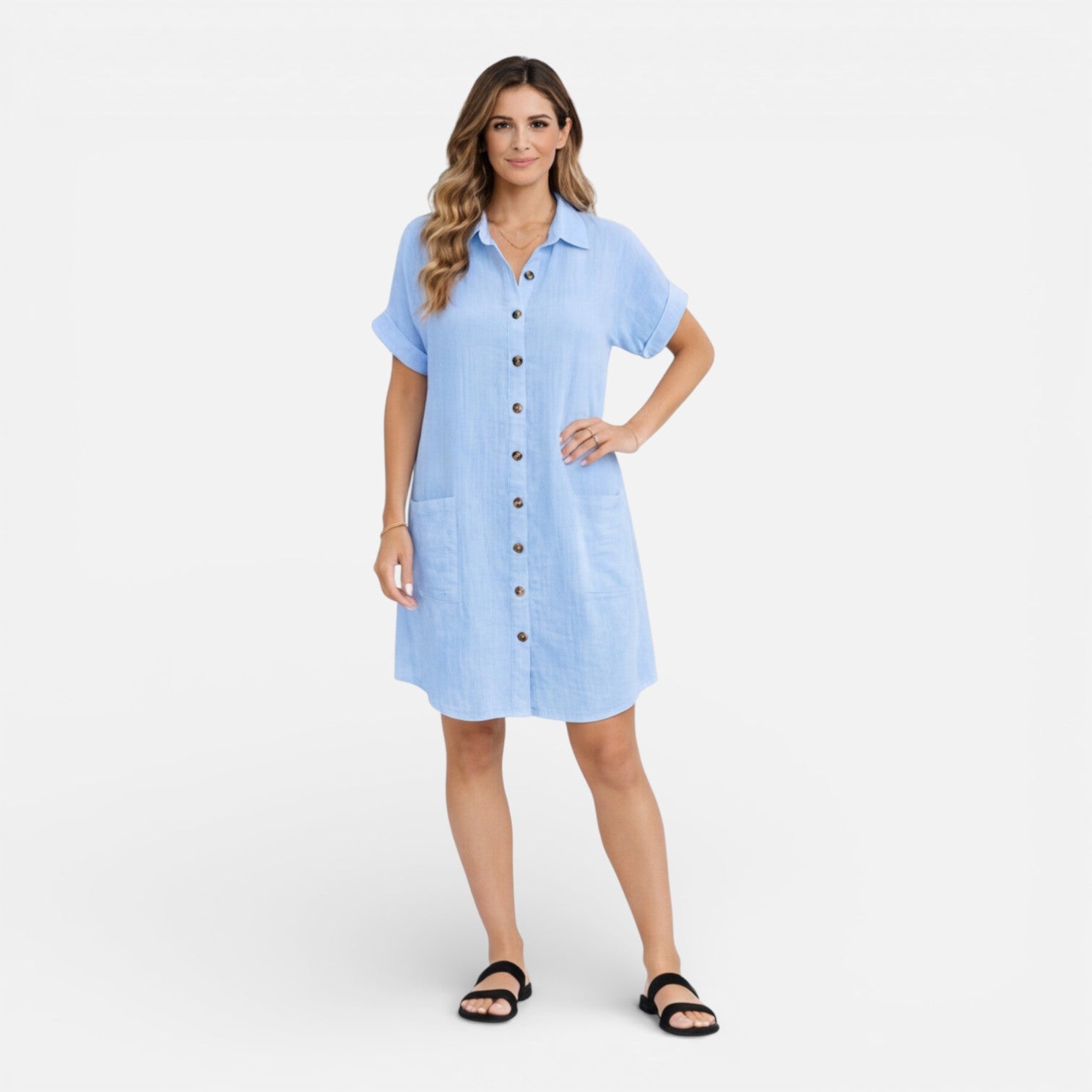 Linen Shirt Dress for Women with Pockets – Casual Summer Outfit