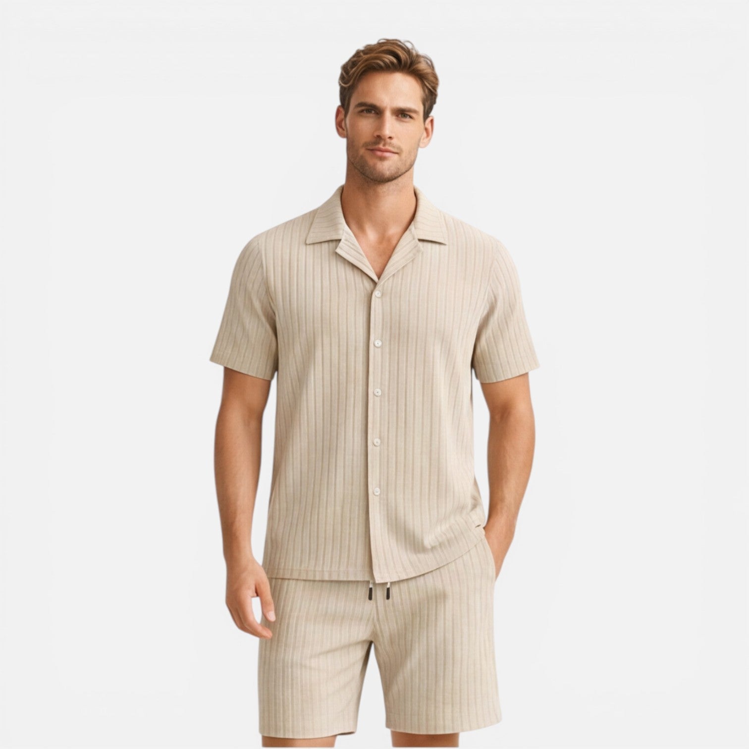 Men's Breathable Summer Shirt and Shorts Set - Casual Co-Ord Outfit