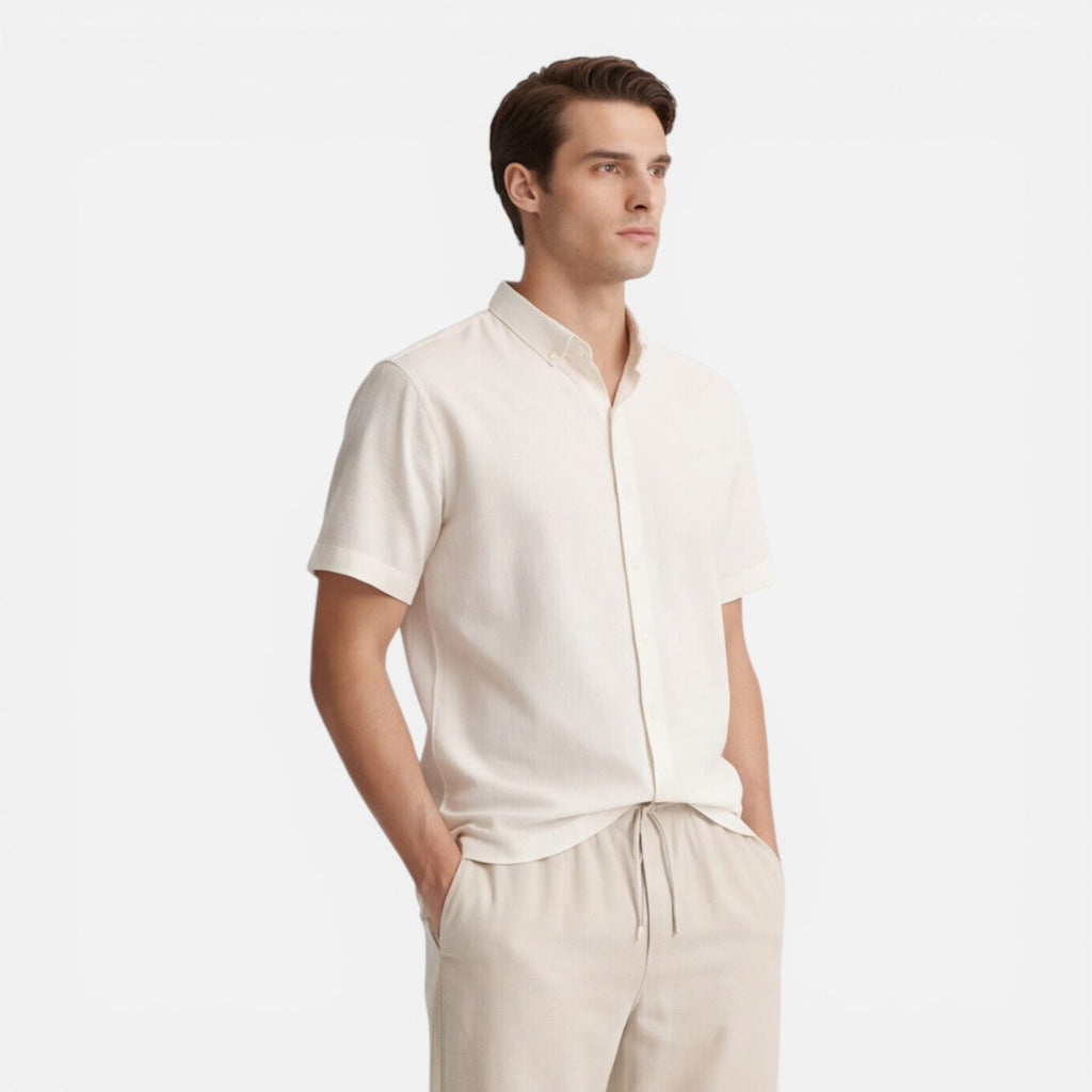 Men's Casual Short Sleeve Shirt and Pants Set - Comfortable Cotton Outfit
