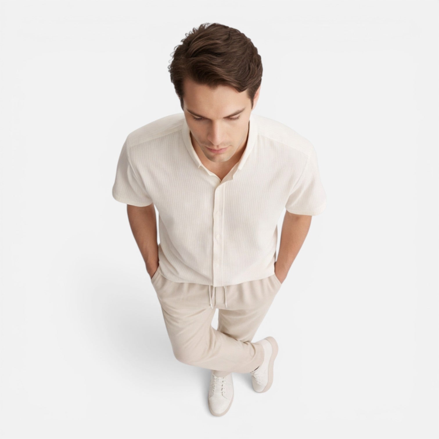 Men's Casual Short Sleeve Shirt and Pants Set - Comfortable Cotton Outfit
