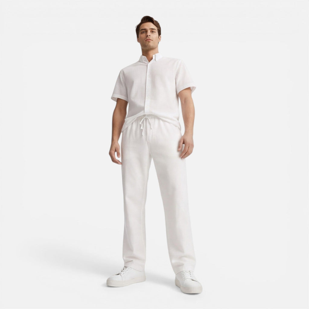 Men's Casual Short Sleeve Shirt and Pants Set - Comfortable Cotton Outfit
