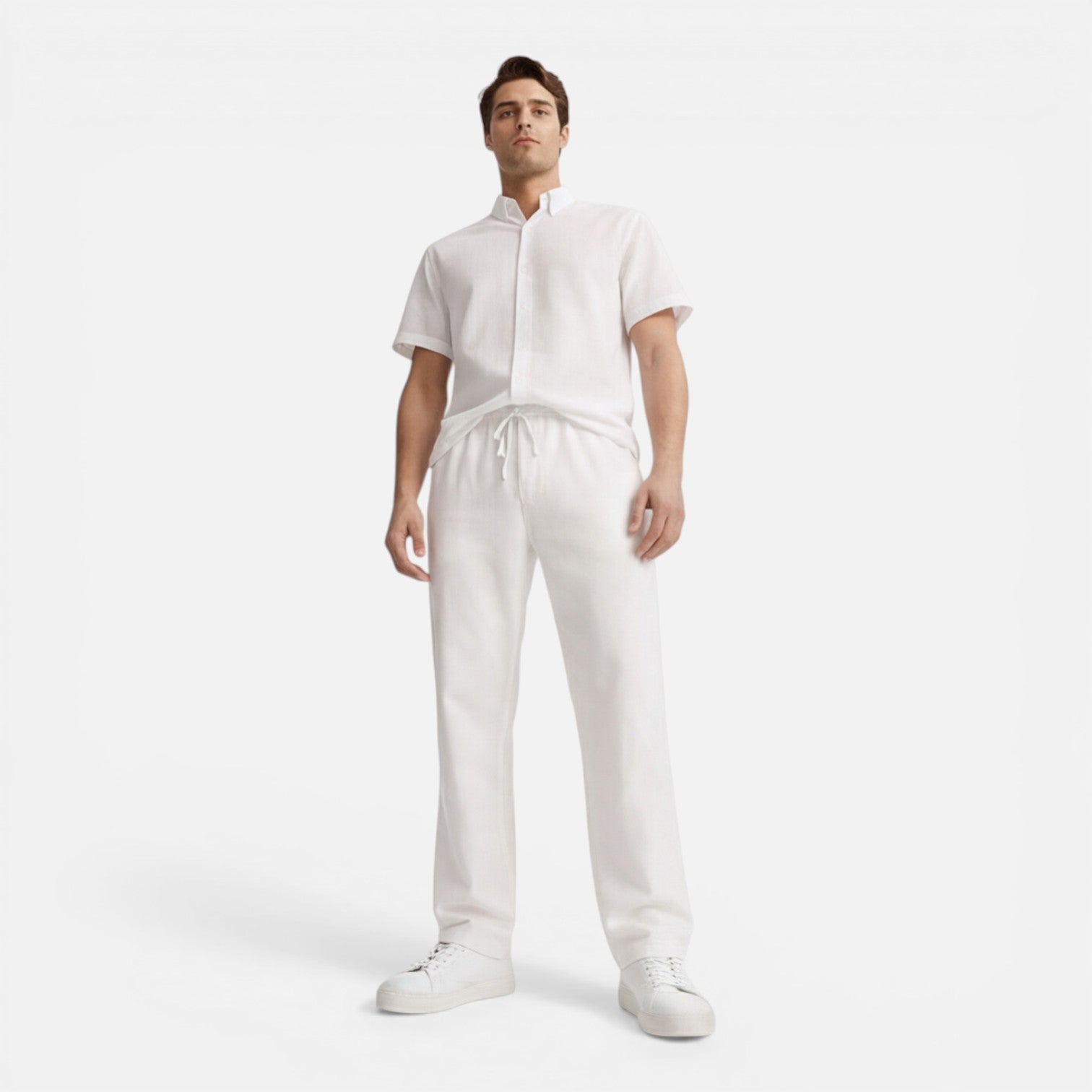 Men's Casual Short Sleeve Shirt and Pants Set - Comfortable Cotton Outfit