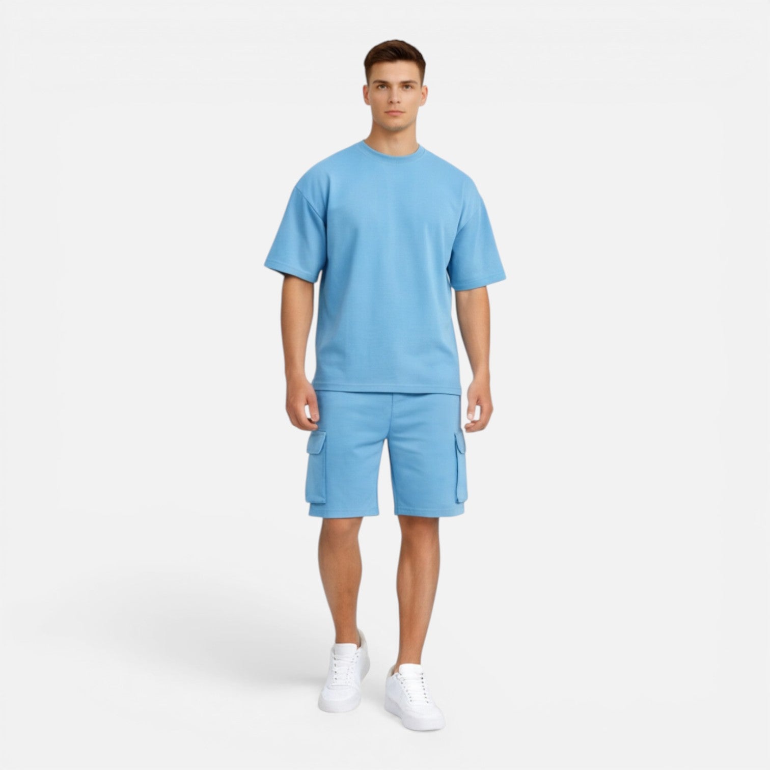 Men's Casual Summer T-Shirt and Cargo Shorts Set - Comfortable Cotton Outfit