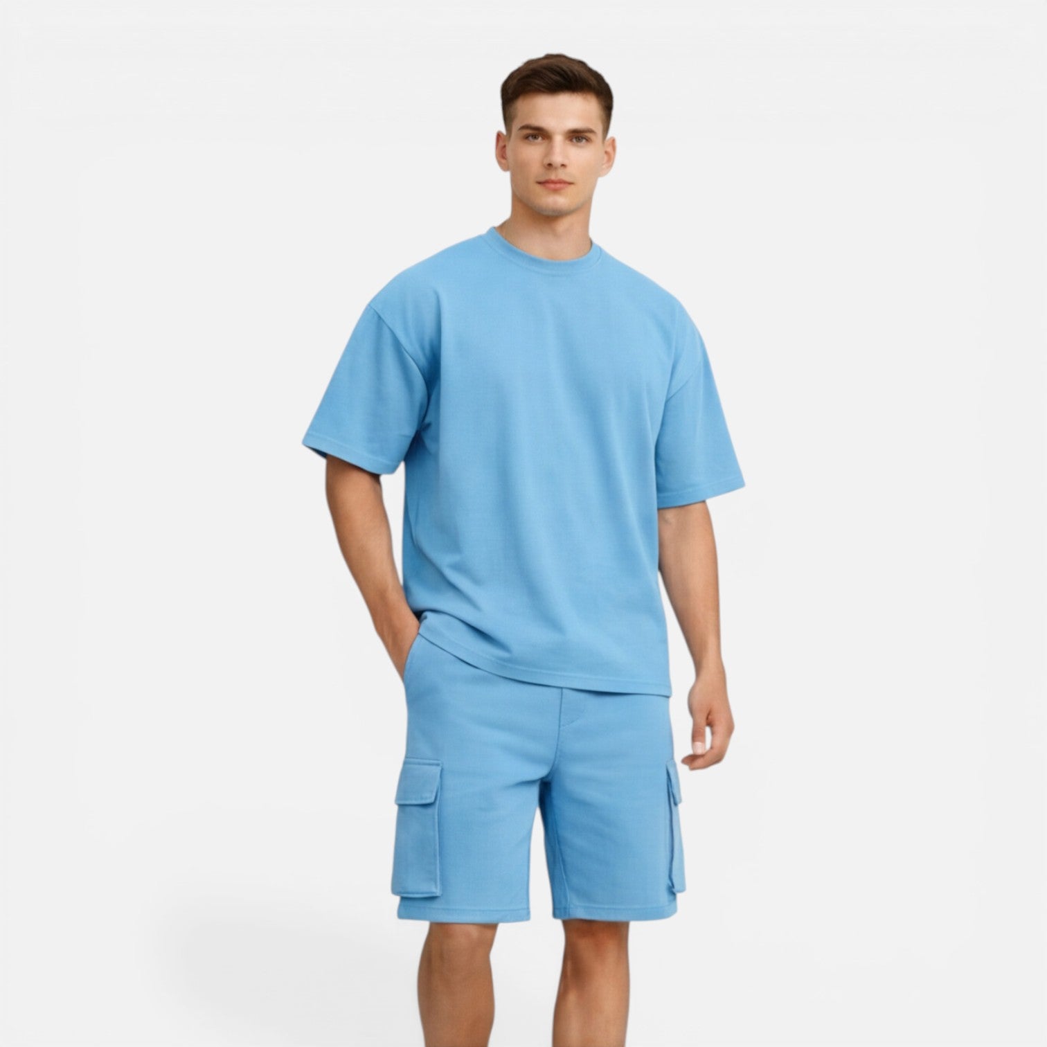 Men's Casual Summer T-Shirt and Cargo Shorts Set - Comfortable Cotton Outfit