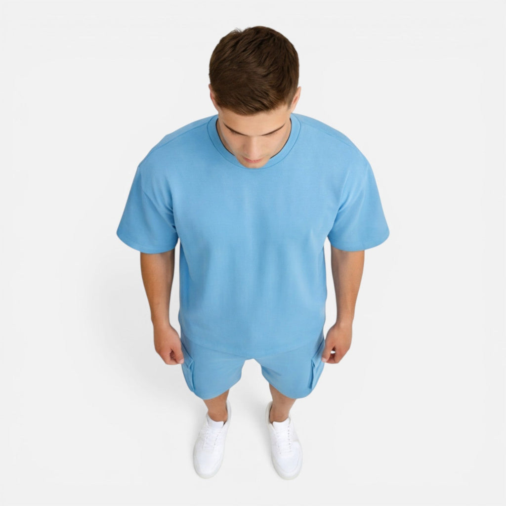 Men's Casual Summer T-Shirt and Cargo Shorts Set - Comfortable Cotton Outfit