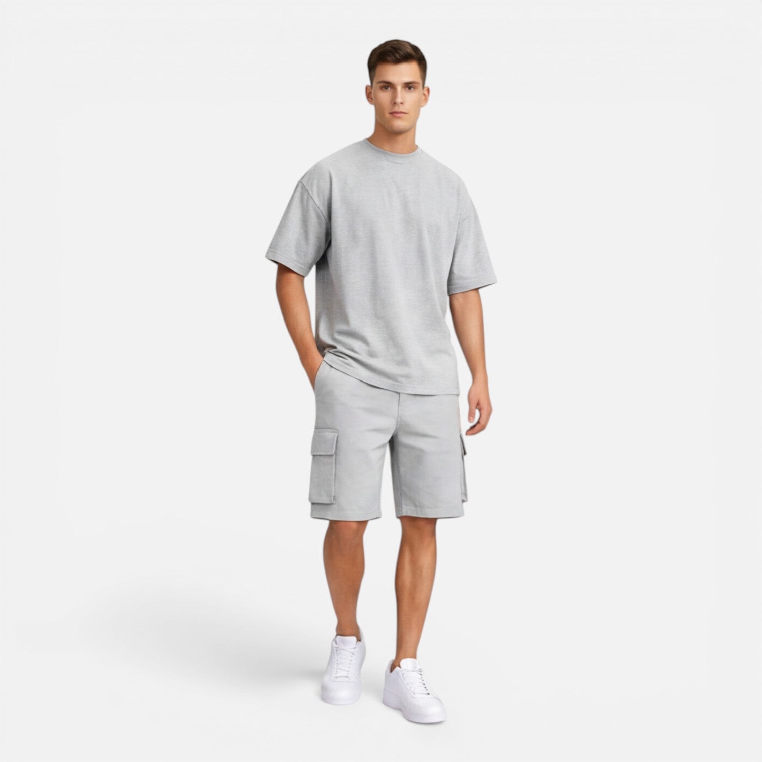 Men's Casual Summer T-Shirt and Cargo Shorts Set - Comfortable Cotton Outfit