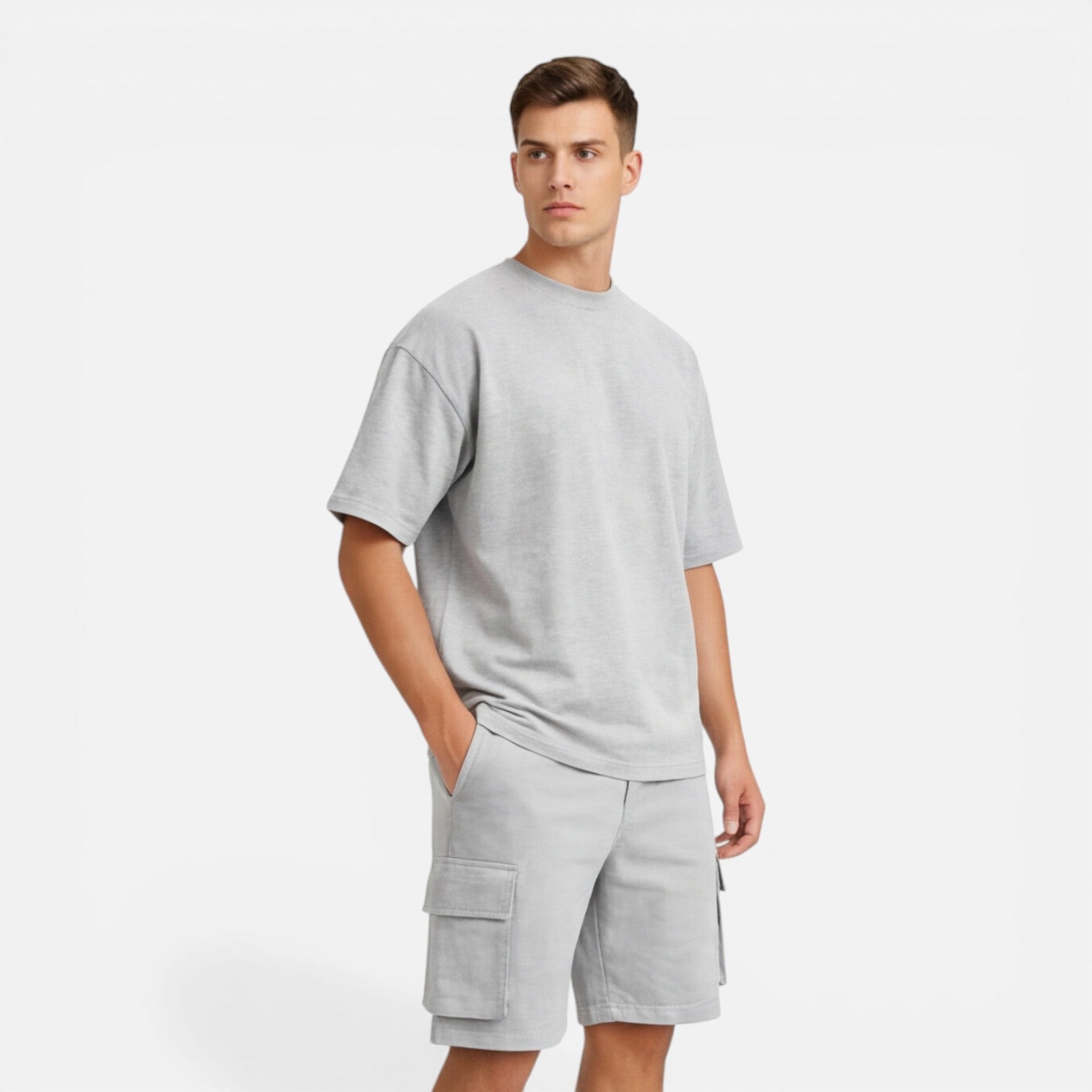Men's Casual Summer T-Shirt and Cargo Shorts Set - Comfortable Cotton Outfit