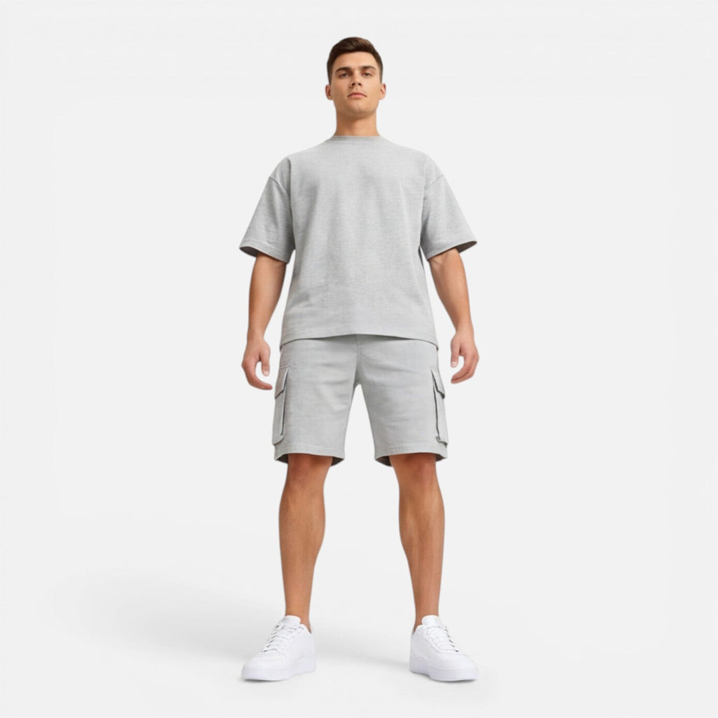 Men's Casual Summer T-Shirt and Cargo Shorts Set - Comfortable Cotton Outfit