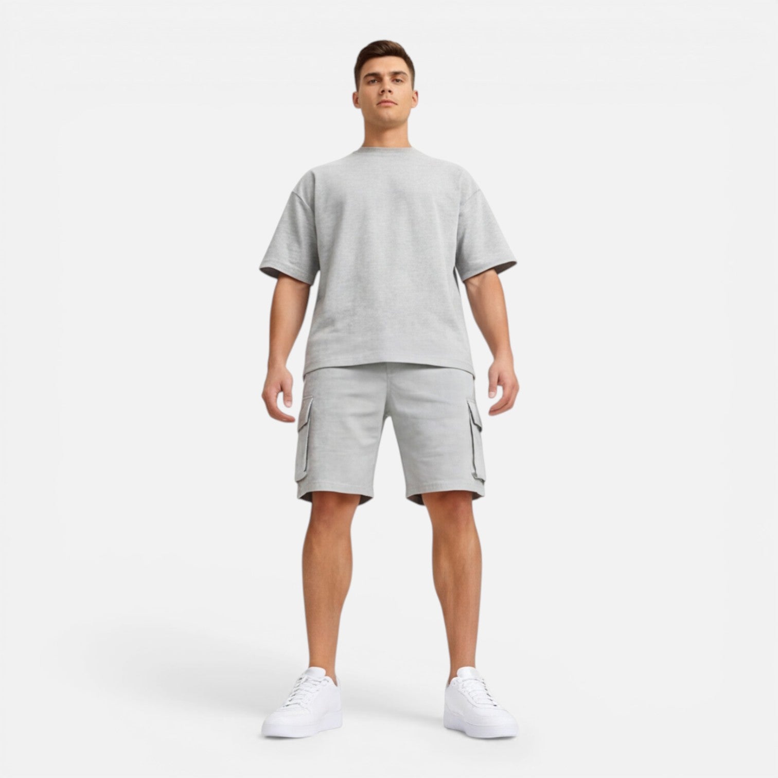 Men's Casual Summer T-Shirt and Cargo Shorts Set - Comfortable Cotton Outfit