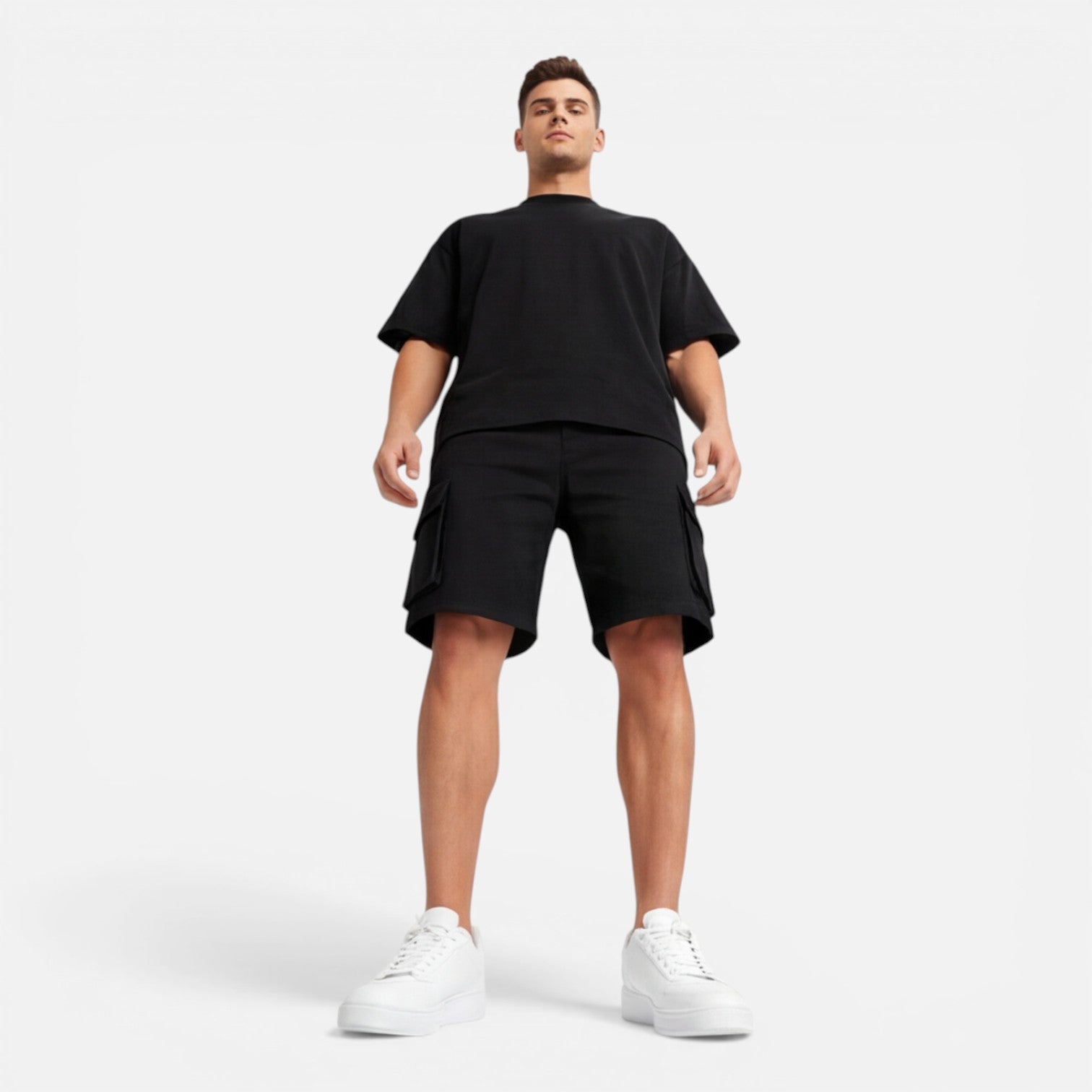 Men's Casual Summer T-Shirt and Cargo Shorts Set - Comfortable Cotton Outfit