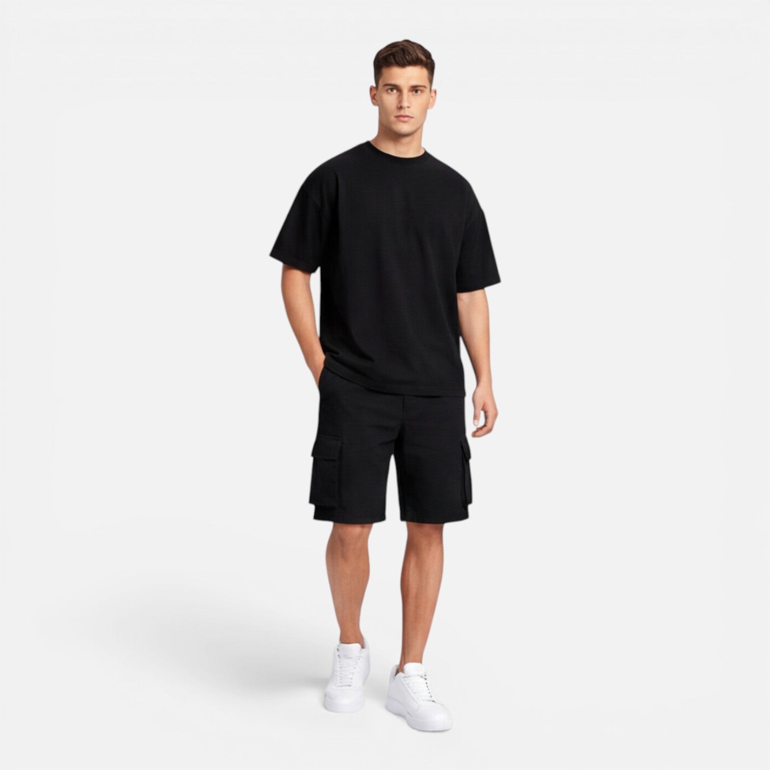 Men's Casual Summer T-Shirt and Cargo Shorts Set - Comfortable Cotton Outfit