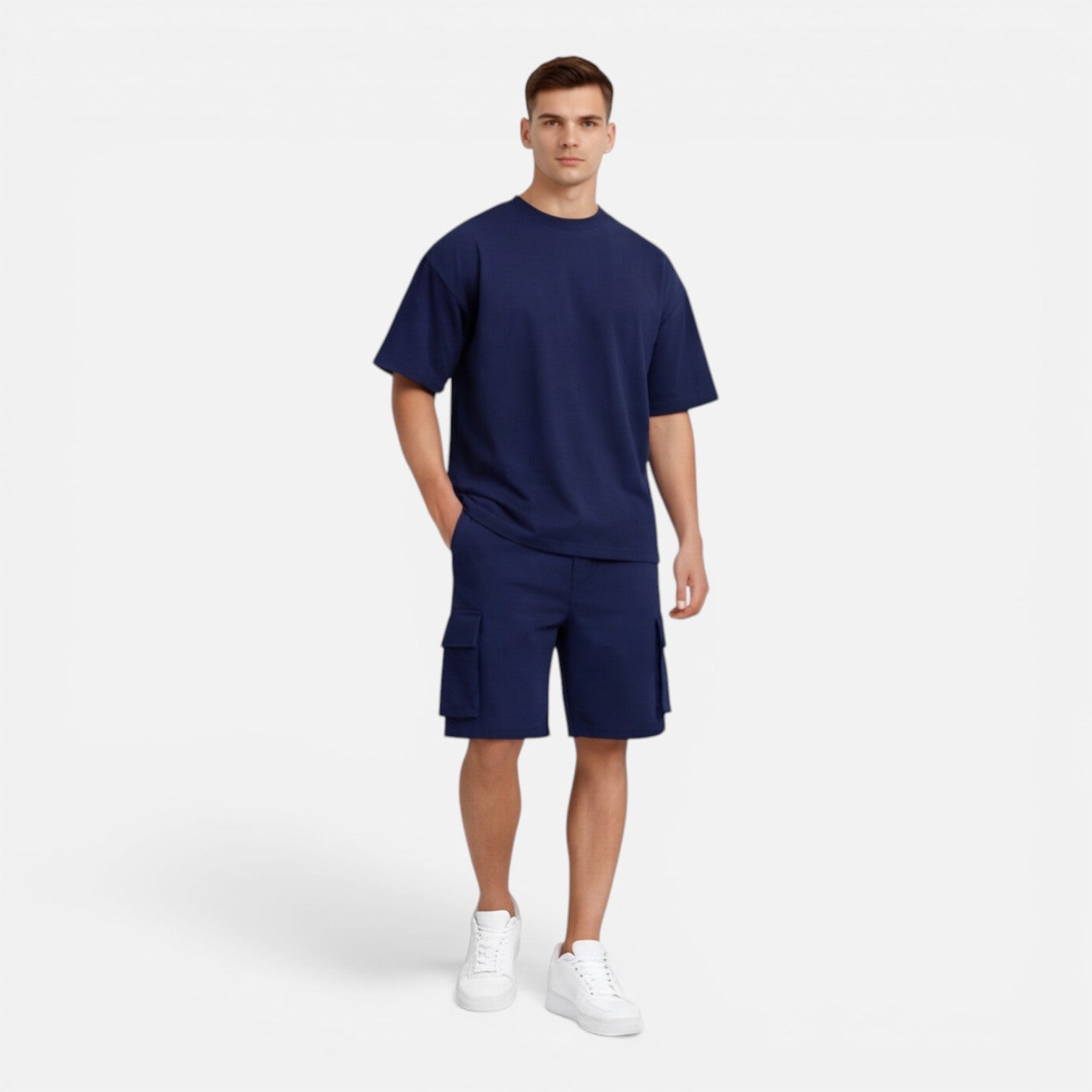 Men's Casual Summer T-Shirt and Cargo Shorts Set - Comfortable Cotton Outfit