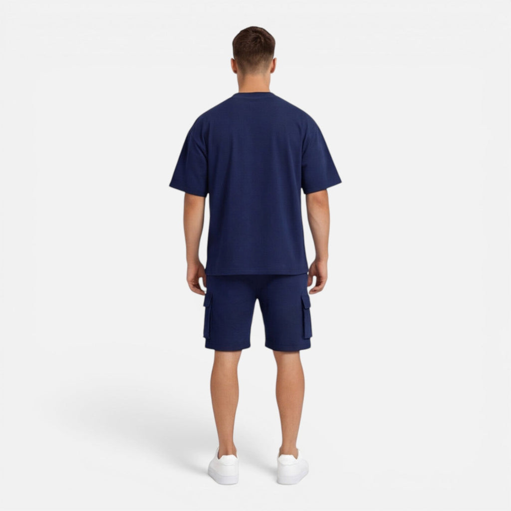 Men's Casual Summer T-Shirt and Cargo Shorts Set - Comfortable Cotton Outfit