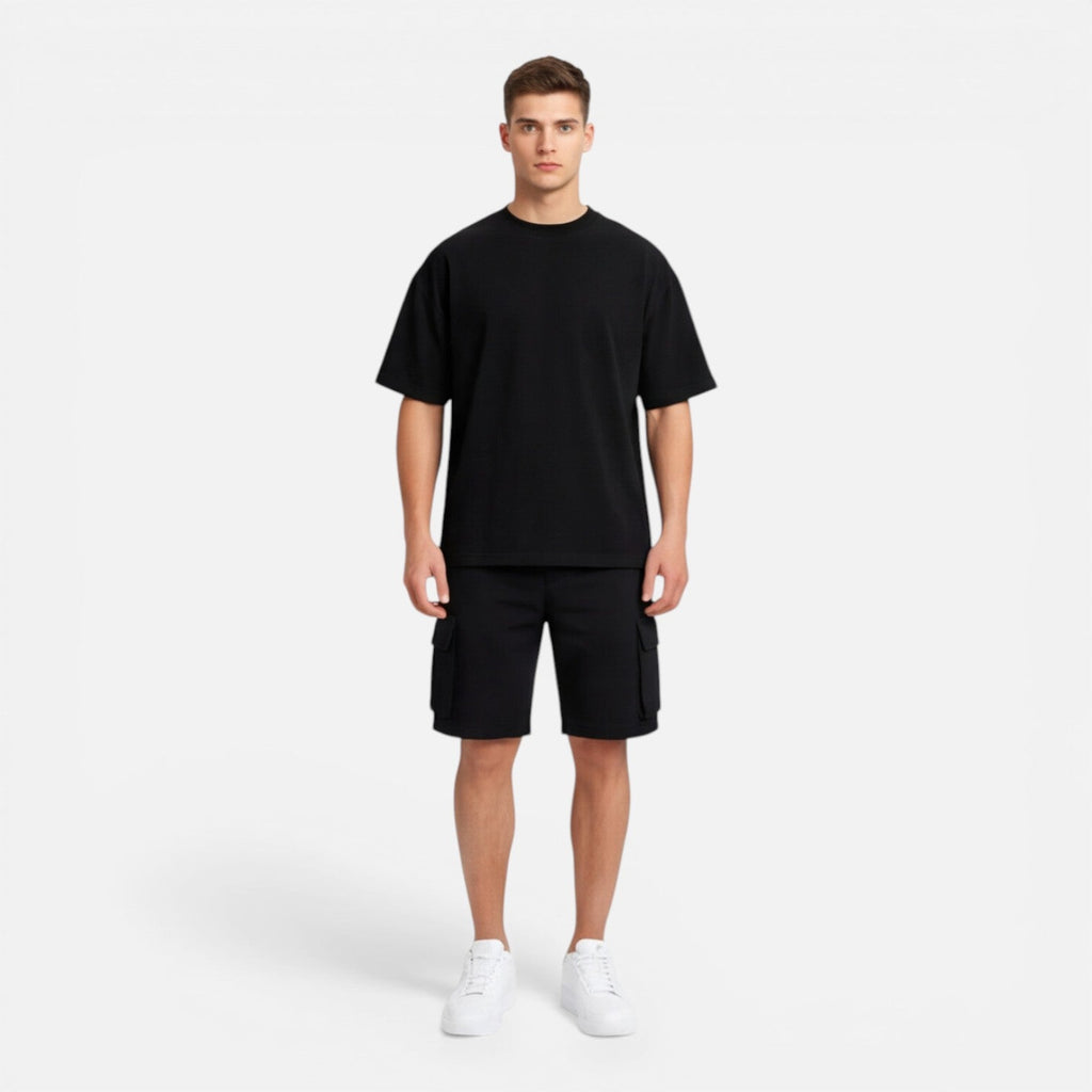 Men's Casual Summer T-Shirt and Cargo Shorts Set - Comfortable Cotton Outfit
