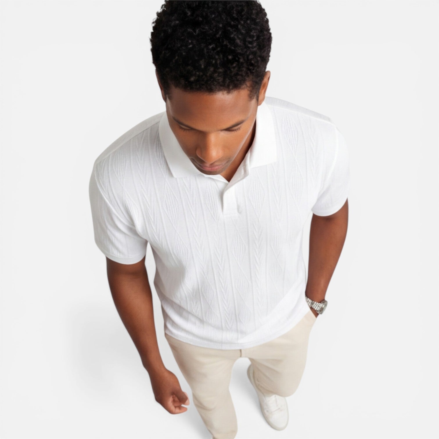 Men's Jacquard Knit Polo Shirt | Breathable Slim Fit Casual Wear