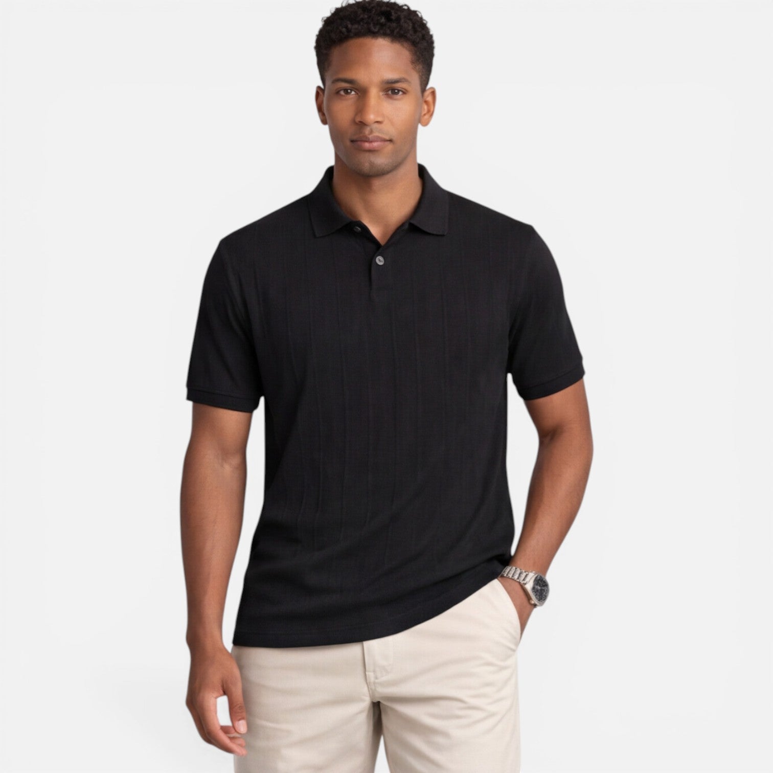 Men's Jacquard Knit Polo Shirt | Breathable Slim Fit Casual Wear