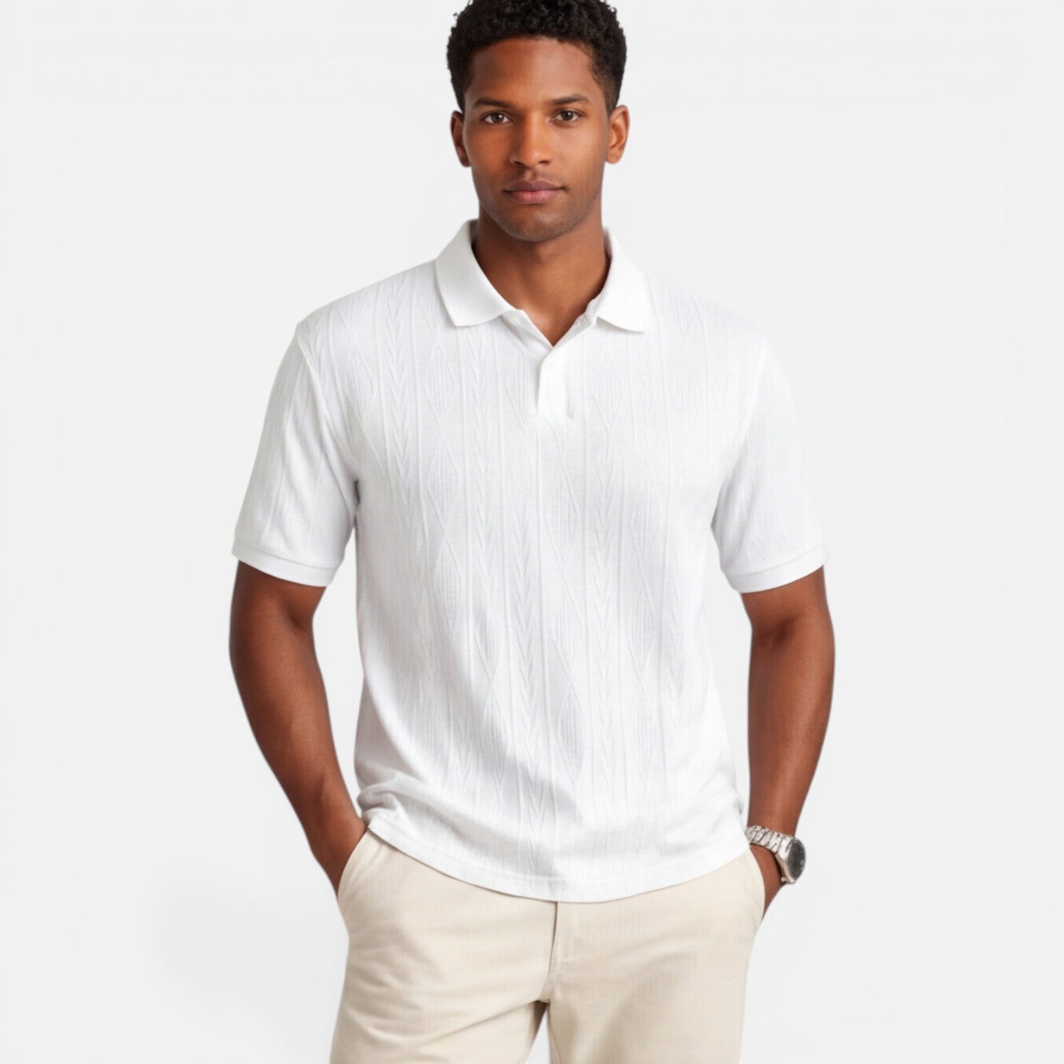 Men's Jacquard Knit Polo Shirt | Breathable Slim Fit Casual Wear