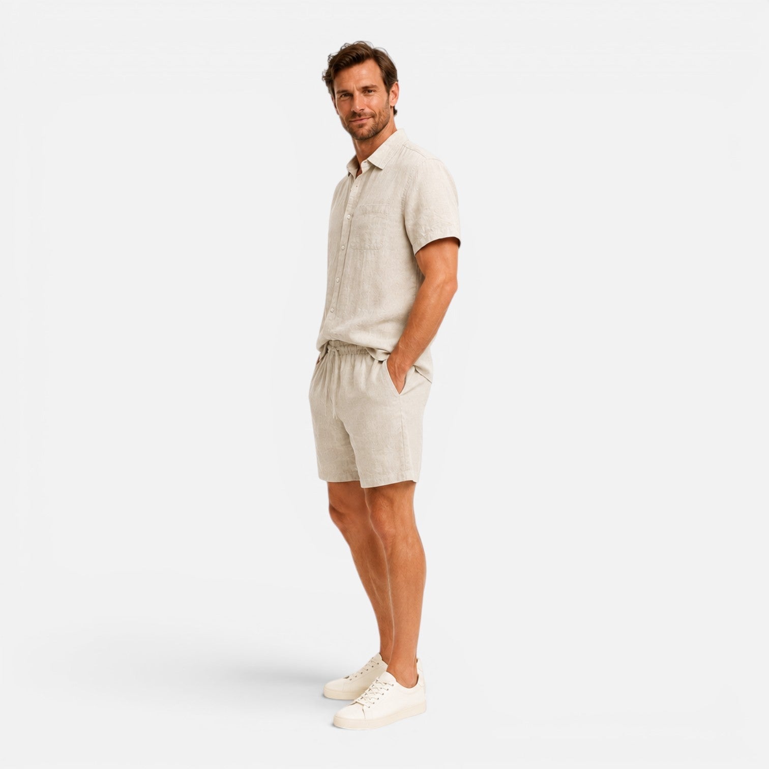 Men's Lightweight Breathable Summer Shirt and Shorts Set for Casual Wear