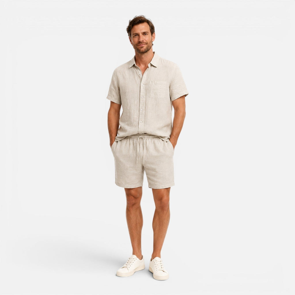 Men's Lightweight Breathable Summer Shirt and Shorts Set for Casual Wear
