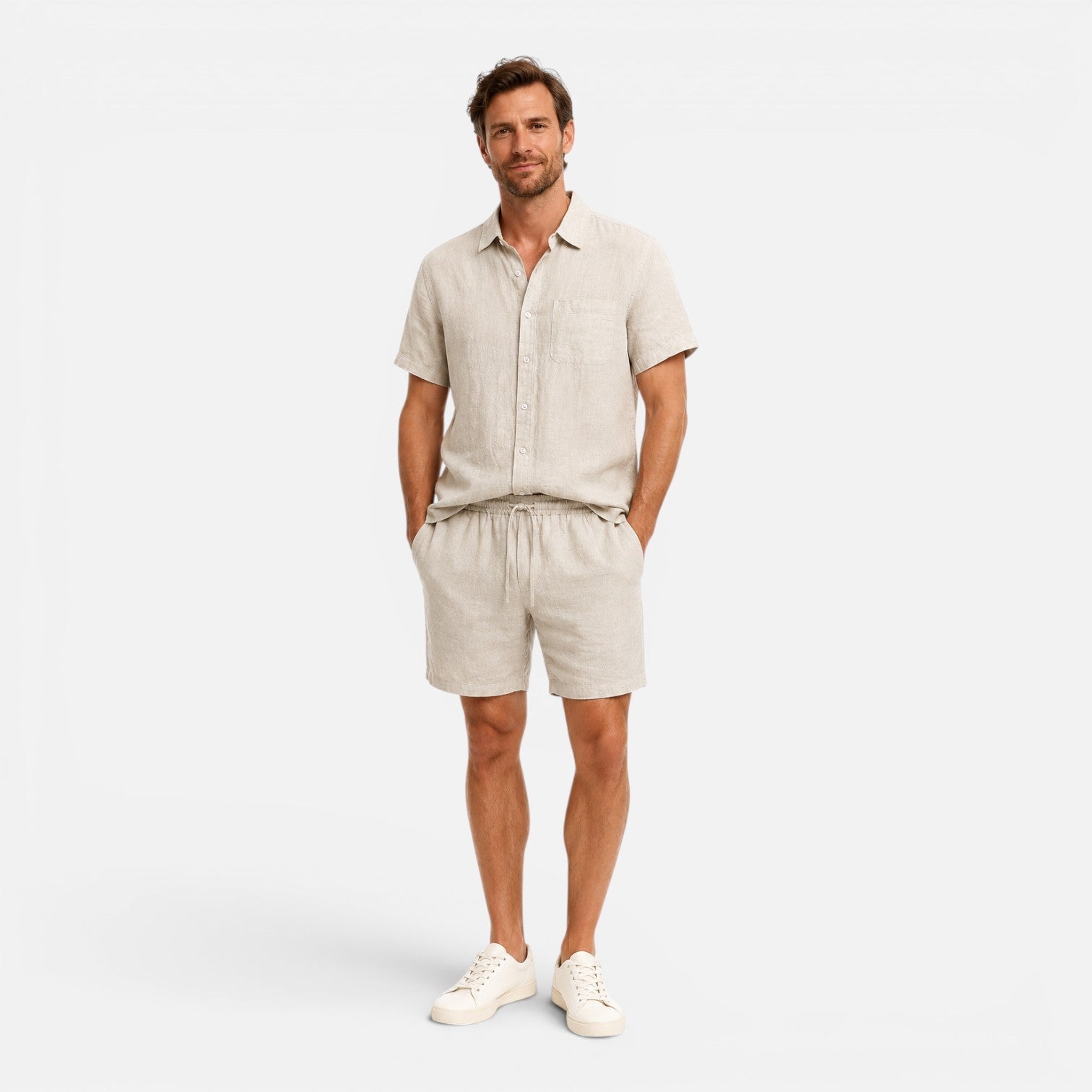 Men's Lightweight Breathable Summer Shirt and Shorts Set for Casual Wear