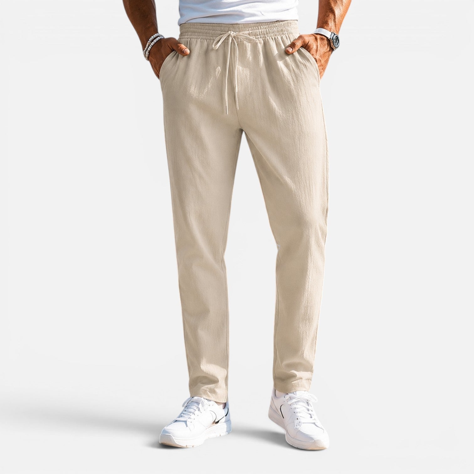 Men's Lightweight Drawstring Trousers | Relaxed Fit Casual Pants