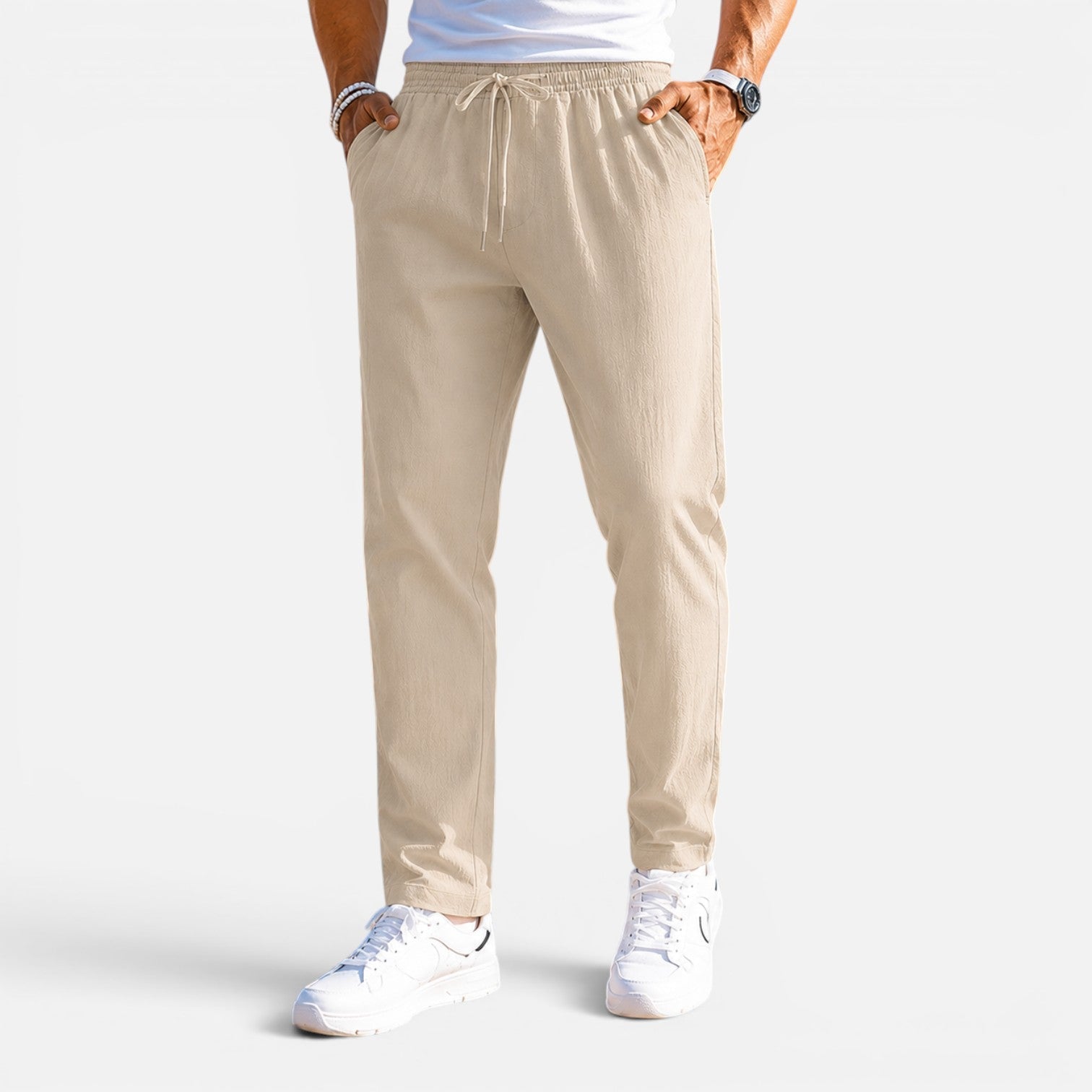 Men's Lightweight Drawstring Trousers | Relaxed Fit Casual Pants