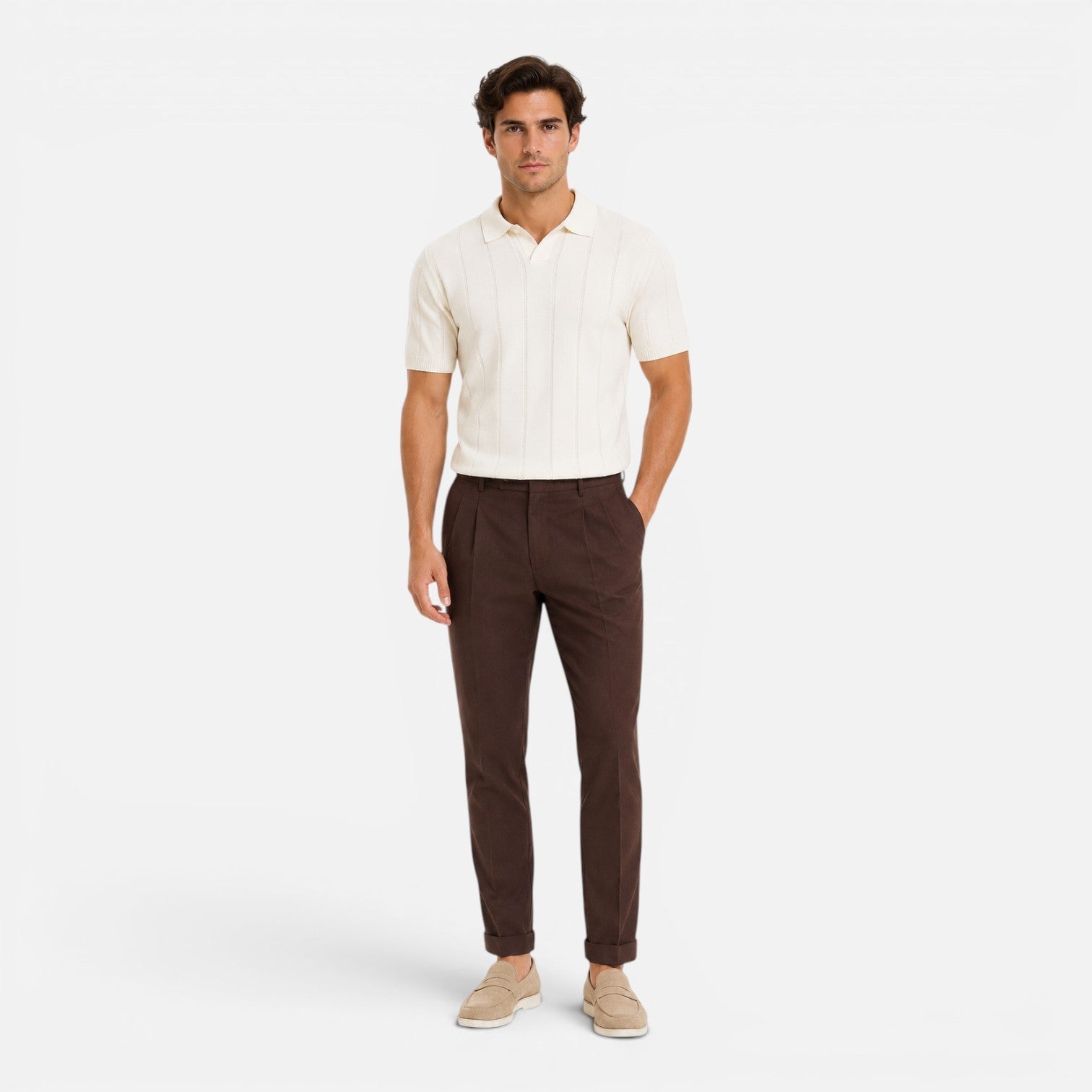 Men's Lightweight Knitted Polo Shirt - Breathable Slim Fit for Summer