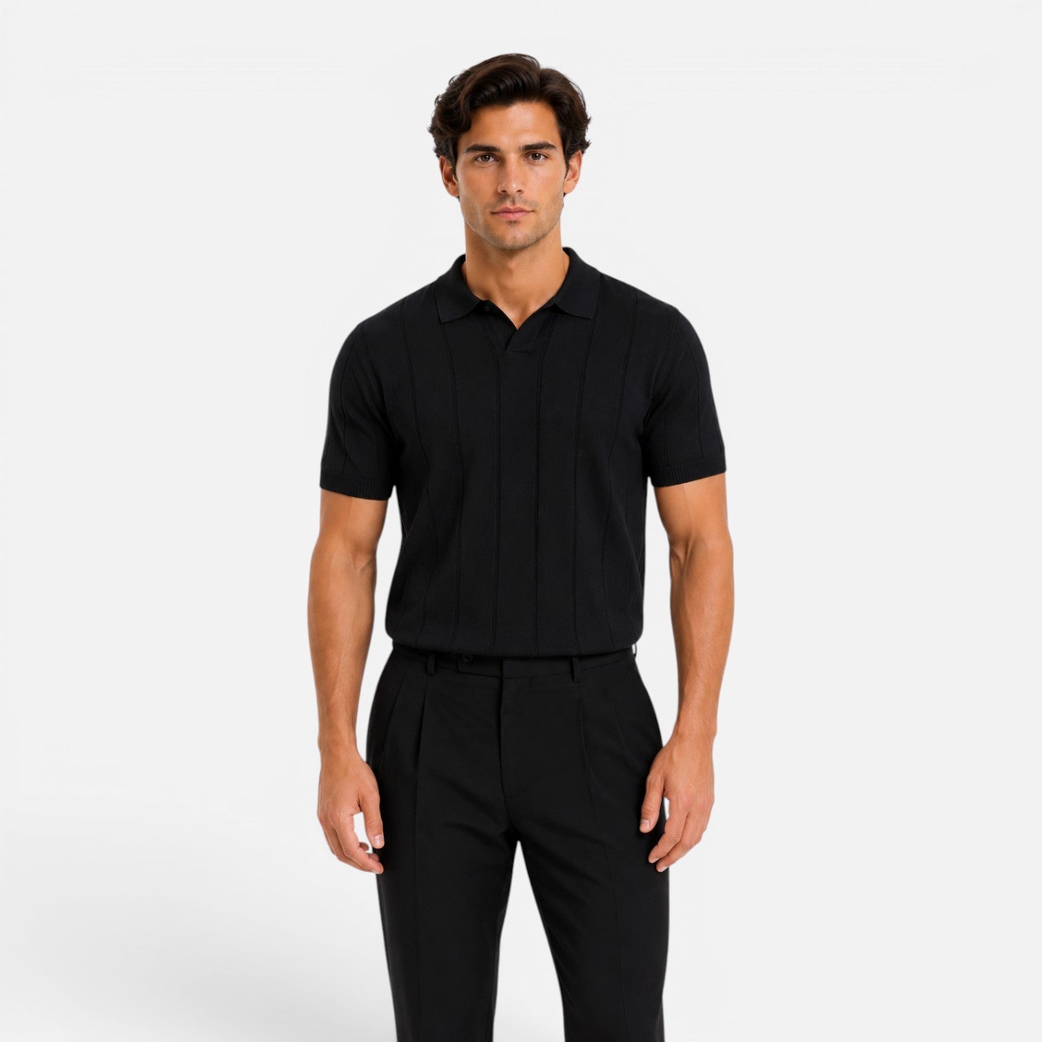 Men's Lightweight Knitted Polo Shirt - Breathable Slim Fit for Summer