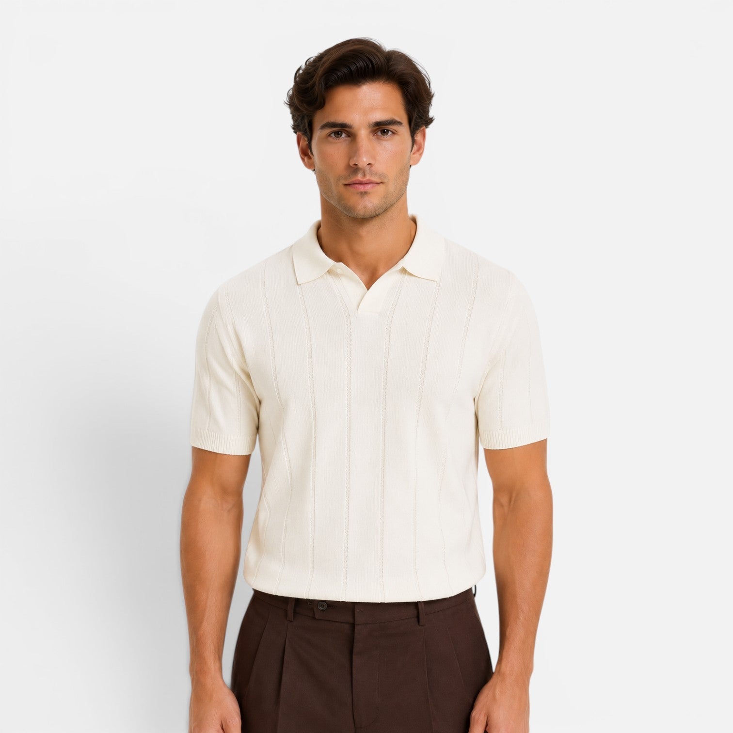Men's Lightweight Knitted Polo Shirt - Breathable Slim Fit for Summer