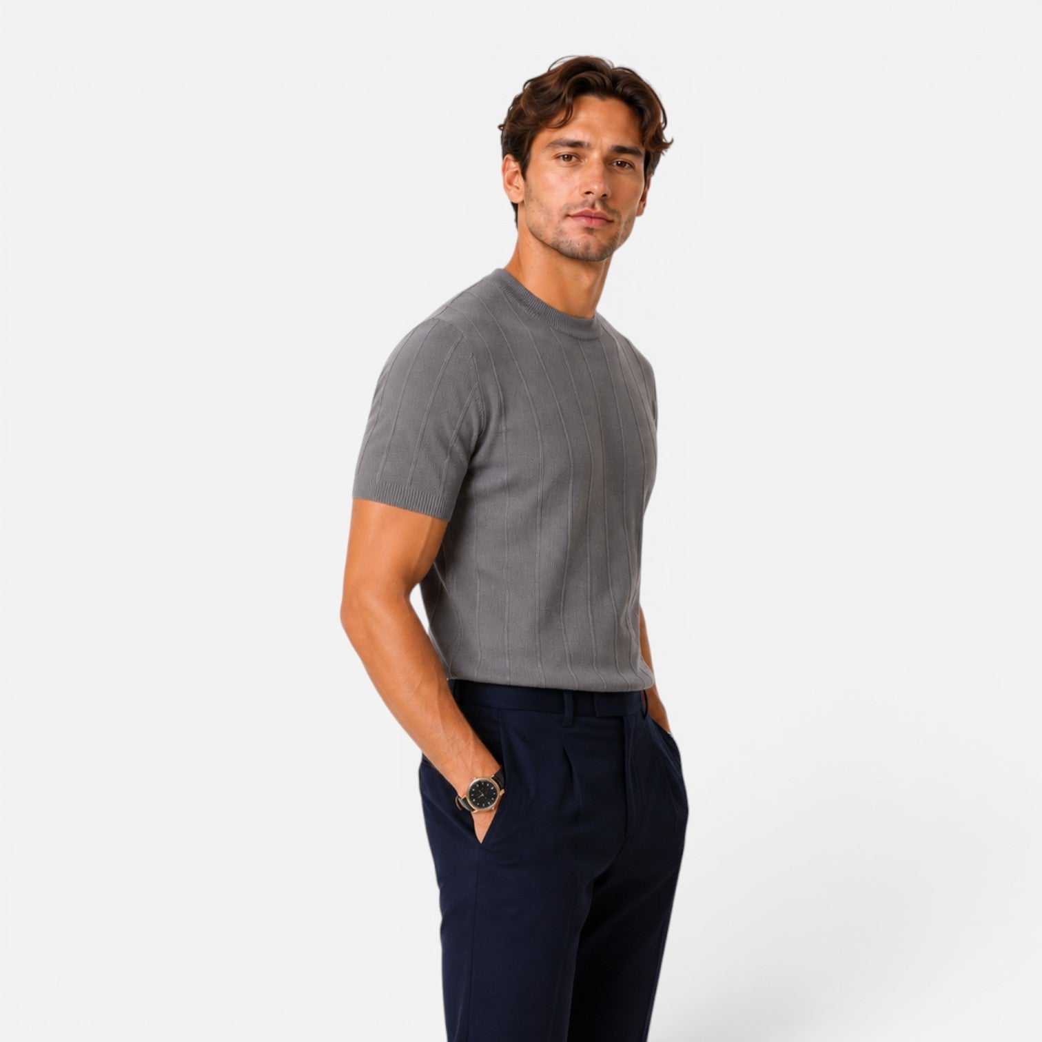 Men's Lightweight Knitted T-Shirt - Slim Fit Summer Casual Wear