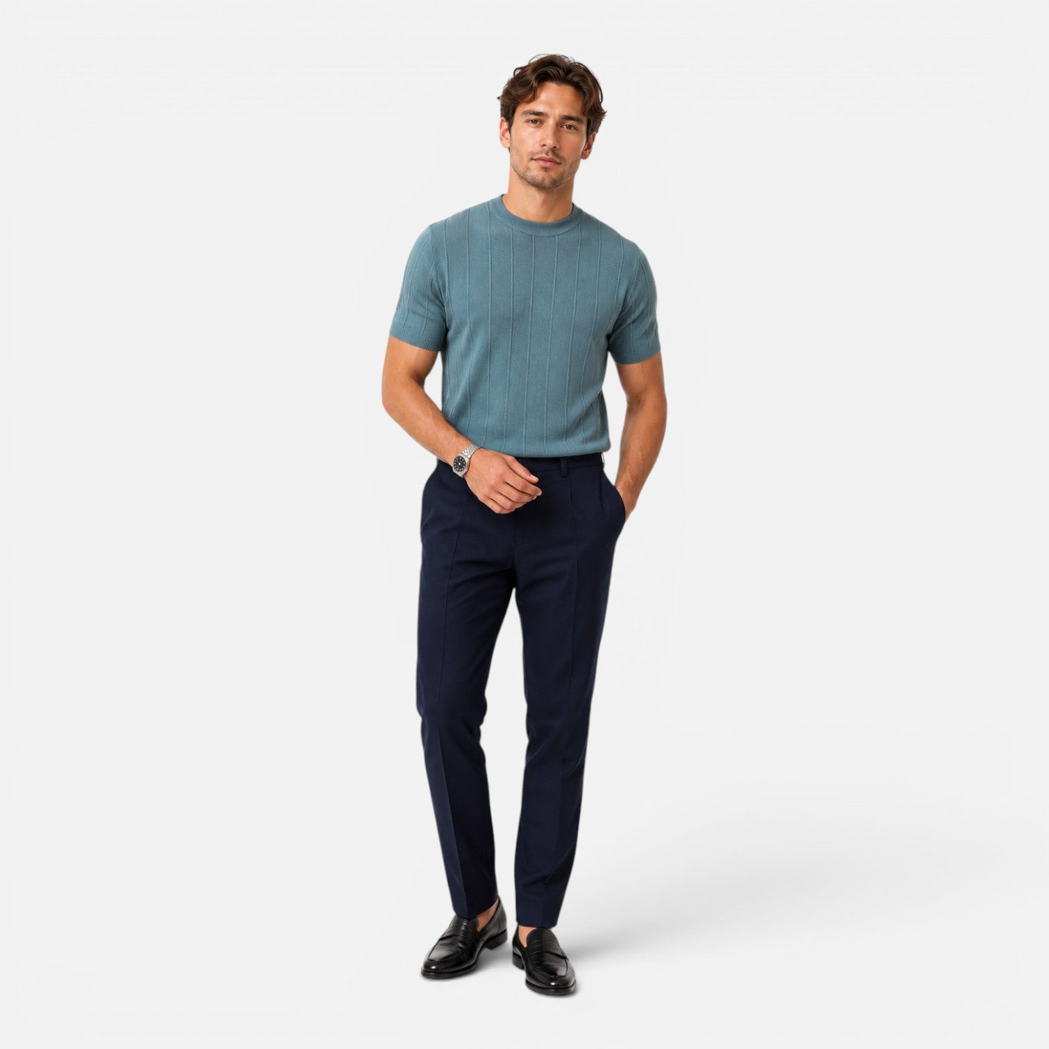 Men's Lightweight Knitted T-Shirt - Slim Fit Summer Casual Wear