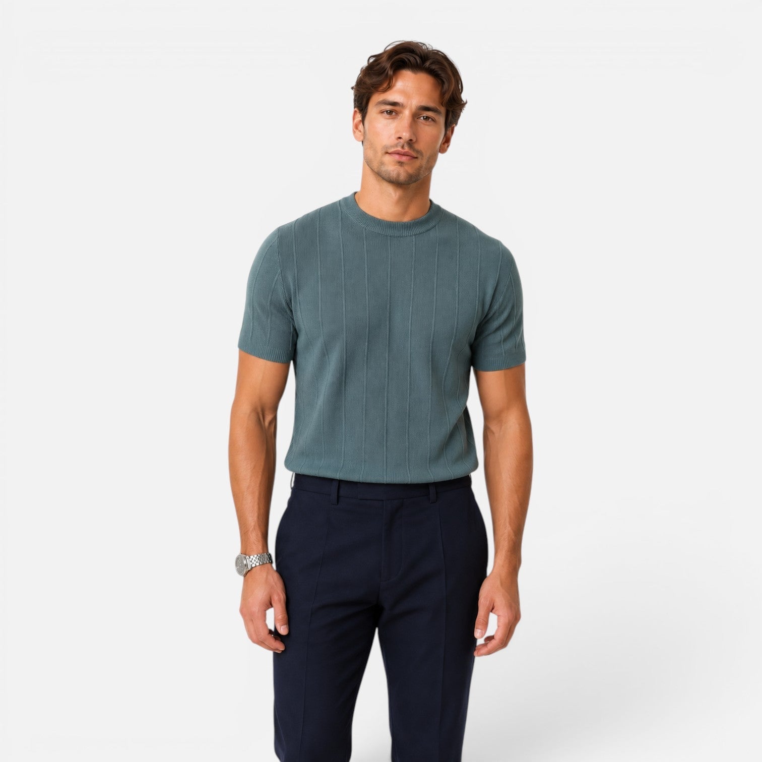 Men's Lightweight Knitted T-Shirt - Slim Fit Summer Casual Wear