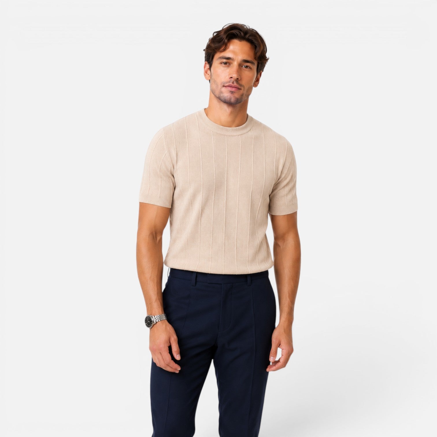 Men's Lightweight Knitted T-Shirt - Slim Fit Summer Casual Wear