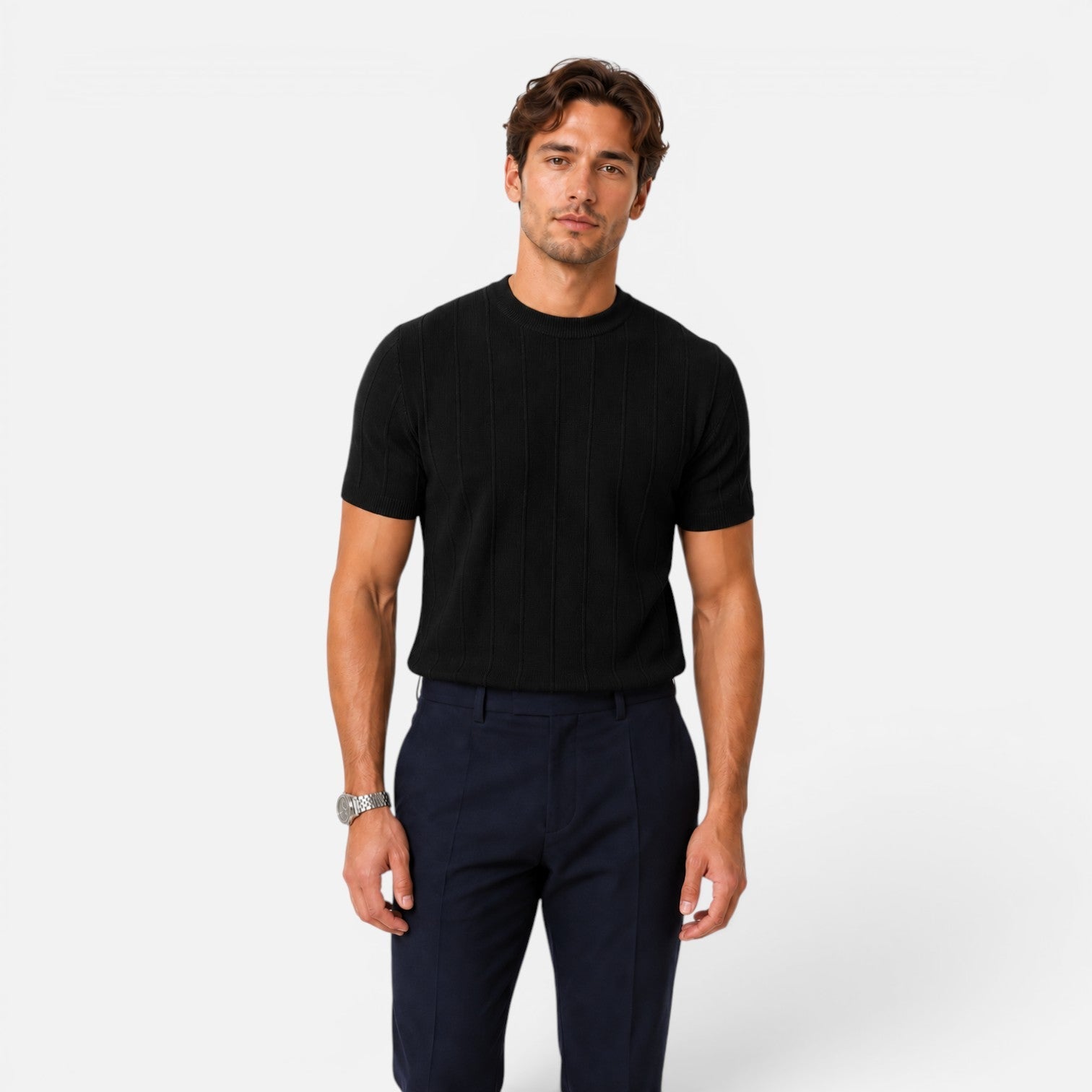 Men's Lightweight Knitted T-Shirt - Slim Fit Summer Casual Wear