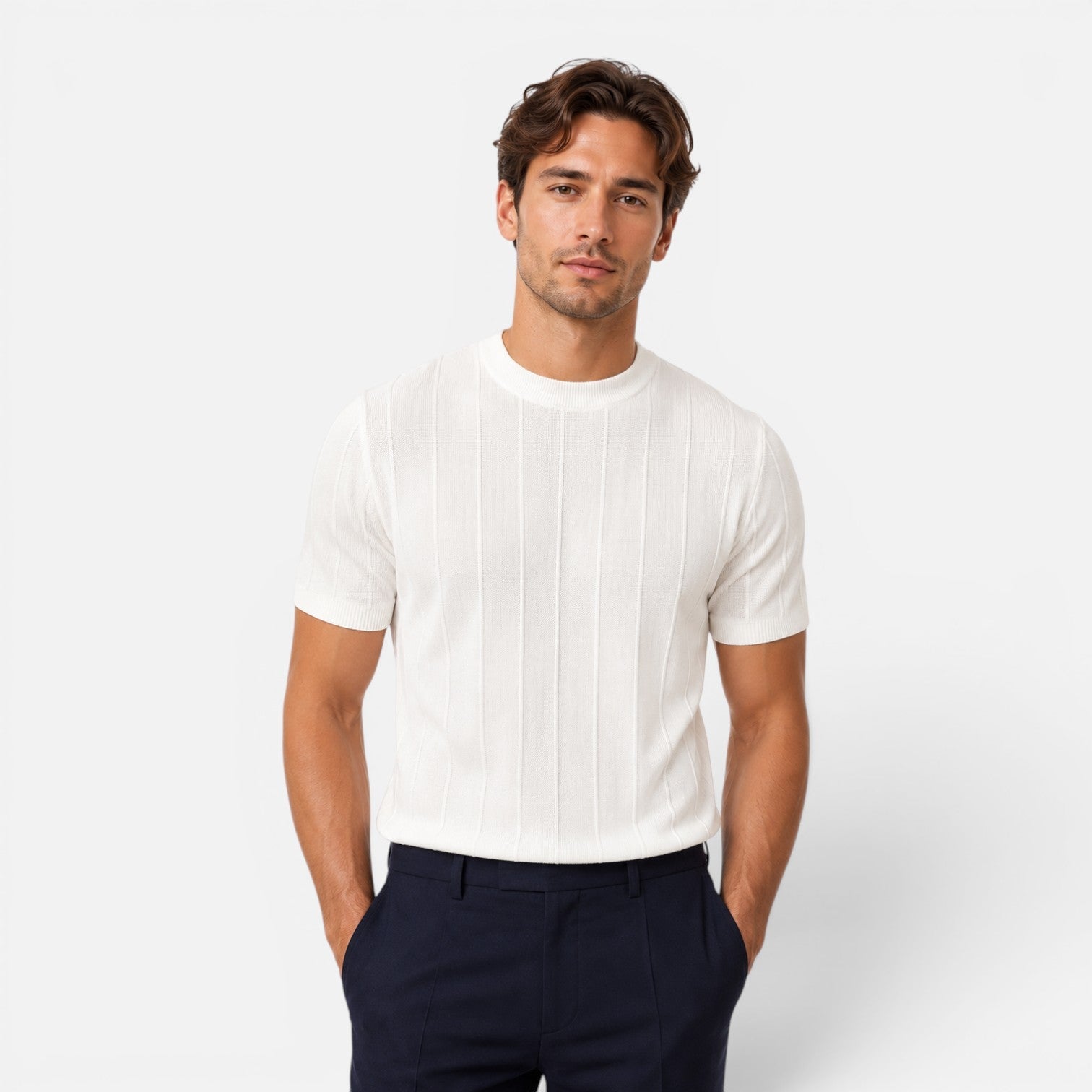 Men's Lightweight Knitted T-Shirt - Slim Fit Summer Casual Wear